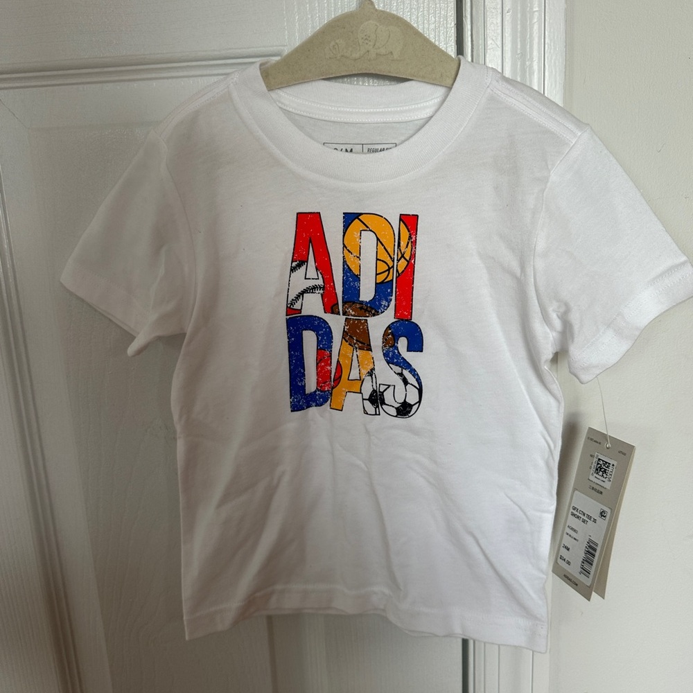 Adidas Kids White Tee with Colorful Logo